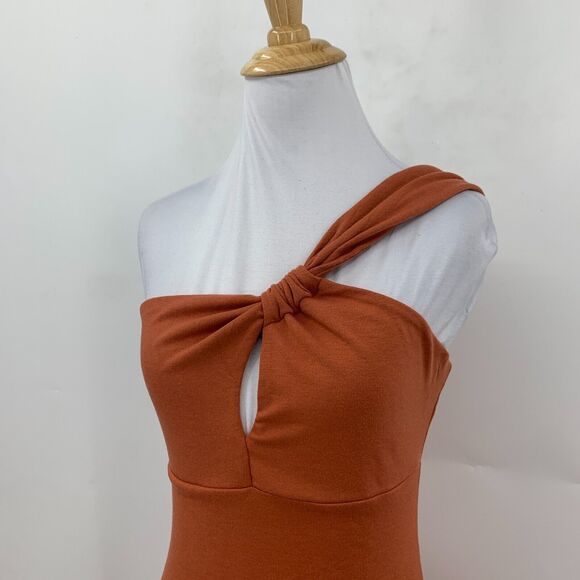 Lush One Shoulder Bodycon Dress Womens S Small Spice Twist Knot Midi Cutout - Picture 3 of 16